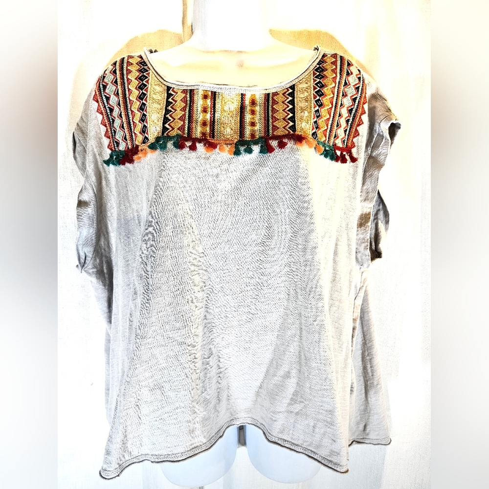 3/$20 Umgee L Embroidered Tassel Top